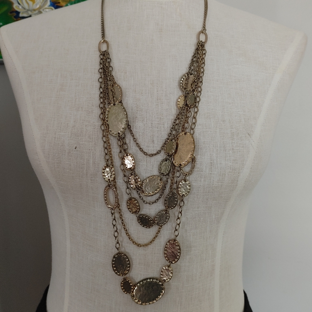 Elegant Multi-Layered Silvertone Necklace (264)